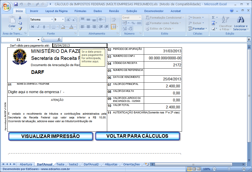 calculo de impostos